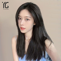 Lace wig female summer long hair Real hair medium black long straight hair Hand-woven needle real hair can tie full headgear