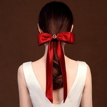 Bride Bow Ribbon Hairband Wine Red Satin hairclip Wedding Dress Hair Jewelry Tooty Headwear Edge Clamp