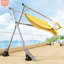 Good helper stainless steel floor folding household clothes rack Indoor balcony drying quilt artifact clothes drying clothes telescopic rod