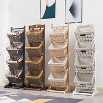Snack storage rack home shelf floor storage rack bedroom living room book shelf multi-layer storage pastoral fabric