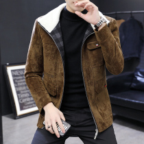 Autumn and winter deerskin lint mens jacket casual Joker Korean trend handsome plus velvet padded clothes winter jacket