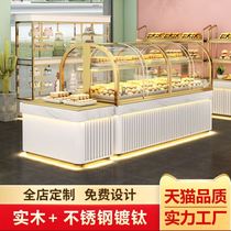 High-end bread display cabinet stainless steel titanium-plated solid wood Zhongdao cabinet side cabinet cake shop model surface curved glass