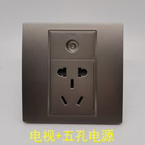 Dark gray 86 type five-hole power supply plus TV closed-circuit socket two or three plug 10A5 hole socket with TV port cable