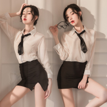 Sexy female secretary perspective chiffon cardigan teacher SET nightclub tight-fitting hip short skirt sexy professional uniform