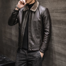 Leather leather clothing Mens winter Korean version of fur collar fur integrated machine jacket plus velvet padded lamb jacket