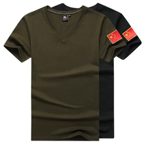 Summer outdoor military fans short sleeve T-shirt mens slim body black half sleeve embroidery flag CHINA CHINA Fitness training body shirt