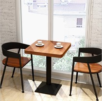 Retro industrial wind solid wood small square table Round Table restaurant table and chair combination cafe milk tea shop table high-end table table