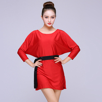 Pool Premiere 2022 New Latin Dance Bat Shirt Loose Tandem Dress Autumn Winter Long Sleeve Open Fork Dance Practice Costume