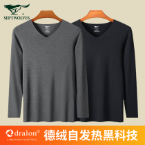 Seven wolves mens autumn clothes mens duvet self-heating underwear single-piece autumn-winter thin-style warm blouse without marks