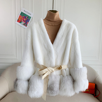 Imported whole leather fox fur collar mink coat womens short fashion mink fur coat Haining 2021 Winter New