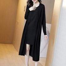 Thin-style knit cardiovert woman mid-length 2022 early spring new big code womens clothing shawl external hitchhiking jacket