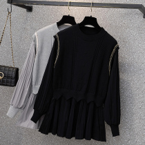 Large size womens 2022 fat sister spring new belly loose fake two long knitted sweater top women