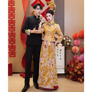 褂皇】龍鳳褂 クワンカワ3XL 花嫁衣装 金刺繍 豪華セット 頭飾り付き 美