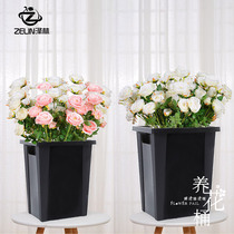 Square flower bucket black plastic flower barrel wake-up flower bucket home flower arrangement bucket florist professional large wake-up flower bucket