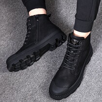 Black Martin boots mens summer breathable 2021 new high-top shoes genuine leather British wind to help tooling Chelsea boots
