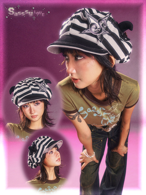 taobao agent Sassylove 23SS demolished demon horn button black gray -gray double hat wild octagon newsbar back