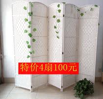 Grass woven screen Rattan woven solid wood folding screen partition Entrance fitting room fully enclosed fashion office screen Simple screen