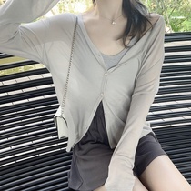 Korea 2021 summer ice silk knitted cardigan womens thin section with skirt outside shawl Air conditioning shirt sunscreen coat jacket