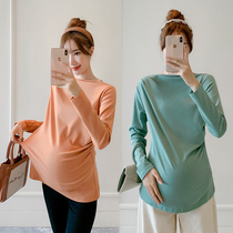Flexible pregnant womens blouses in spring with fashion boomers hitting undershirt spring clothing 2021 new gestation T-shirts Spring and autumn