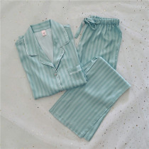 New Products Widodo Spring Tiffi Ni Blue Striped Real Silk Sliding Pyjamas Woman Spring Autumn Ice Silk Long Sleeve Long Pants Two Pieces