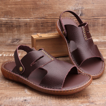 Summer Genuine Leather Sandals Beach Shoes Mens New Outdoor Full Cow Leather Soft Bottom Men Slippers Breathable Non-slip Driving Shoes