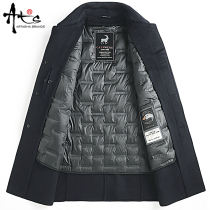 Goose down liner double-sided tweed coat mens medium length padded cashmere coat mens woolen jacket trench coat 5343