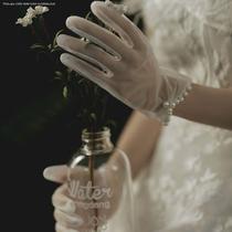 Korean bride Gloves super fairy hand-sewn pearl white short wedding photo photography beautiful gloves fine