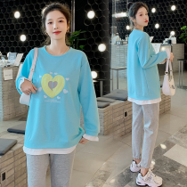 Pregnant women spring fashion suit 2022 new pregnant women spring coat net red two-piece sweater women loose T-shirt