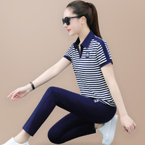 Tide Card CVY Sports Suit Women 2022 Summer New Fashion Casual Turnover Foreign Air Display Slim Short Sleeves Two Sets