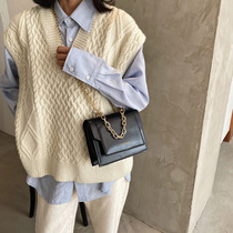 Hong Kong leather womens bag new fashion womens chain small square bag portable shoulder messenger bag Pet backpack