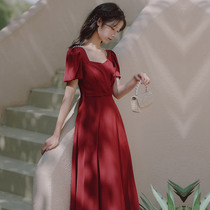 Bridal wine red colour toast with summer small child wedding gown woman back door French style engagement dress normally able to wear