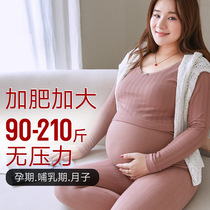  Pregnant women autumn clothes autumn pants set plus size 200 kg postpartum breastfeeding bottoming pajamas plus velvet thick winter warm underwear