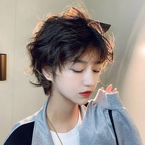 Wig female short hair Korean version of handsome net red round face short curly hair anime face repair and age reduction natural fluffy full headgear