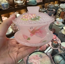 Hong Yunlian years of pink glazed three only to cover the bowl of fish opera