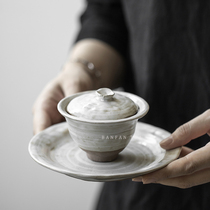 Jingdezhen pure handmade ceramic powder Yinyan mine household tea bowl tea cup retro Japanese kung fu tea set Single Cover bowl