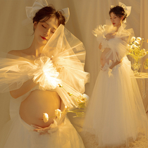 8846 exhibition new photo studio pregnant women Photo clothing cute beautiful bow white gauze pregnant clothes rental