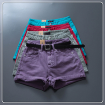 European station European goods Korean edition 2021 summer denim shorts Candy color purple army green high waist wide leg pants womens tide