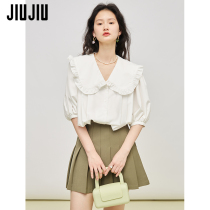 JIUJUJIU Agaric Side Dolls Collar Shirt Woman Design Sensation Small Crowdsummer 2022 New Short Sleeve Loose Lining Woman