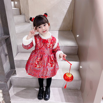 Hanfu girls winter New Years clothing childrens Tang suit Chinese style plus velvet thickened models