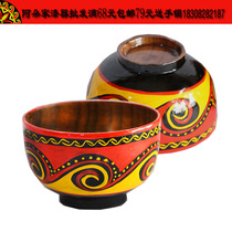1 Liangshan Yi lacquerware wooden bowl Rice bowl Hand-painted ethnic characteristics wind solid wood antique tableware souvenir