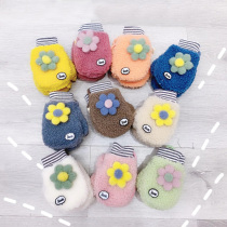 New children's boys and girls plush padded gloves sunflower cartoon warm all-inclusive finger gloves children tide