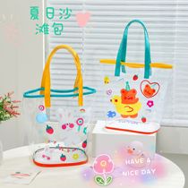 Clove mesh hand bag Korean jelly transparent girl Beach portable swimming clothing storage storage