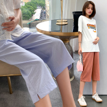 Pregnant Woman Pants Summer Thin Cotton Linen Loose Outside Wearing Broadleg Seven-minute Pants Fashion Summer Sports Pants Straight Drum Pants