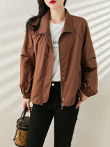 Japanese relaxed and beautiful temperament fashionable Mumbai Brown tooling jacket short outer long sleeve jacket women early autumn