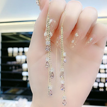 Design Sensation Purple Crystal Drop Earrings Earrings Earrings Temperament Long face Thin Streaming Suear Pendant Individuality Anti-Lose Ear Accessories