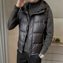Mens vest autumn and winter light hooded vest jacket Tide brand warm down waistcoat Korean version of the trend wear horse clip