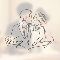 Wedding logo simple lines hand-painted head Cartoon Cartoon Image Design Q version customized live-action photo couple