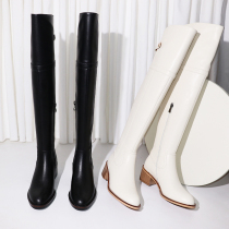 New high boots full leather small rice white knee boots womens long boots high heel does not fall off tube thin boots