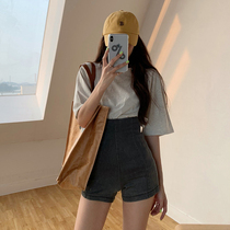 Fat girls wear high-waisted denim shorts Female summer European and American hot girls wind loose thin large size a word hot pants ins