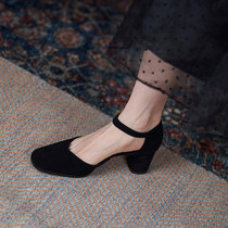 Christianys high floral fragrance overflowing Baotou cool xie female thick heel medium heel high heel xie tide 5 5cm